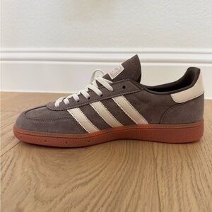 adidas Men’s Suede Sneaker in Brown with Cream Stripes and Gum Sole